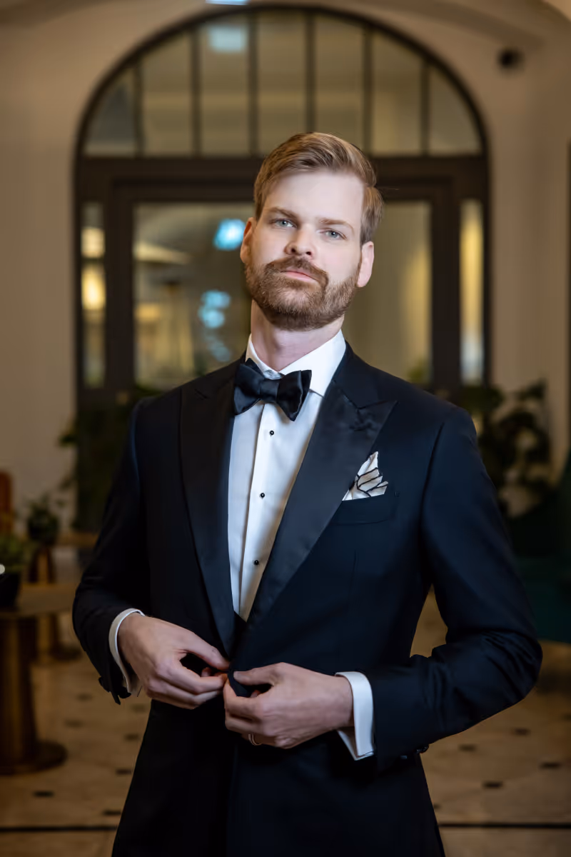 Wedding at the Wieliczka Salt Mine. Poland. A shot of the groom in a wedding suit